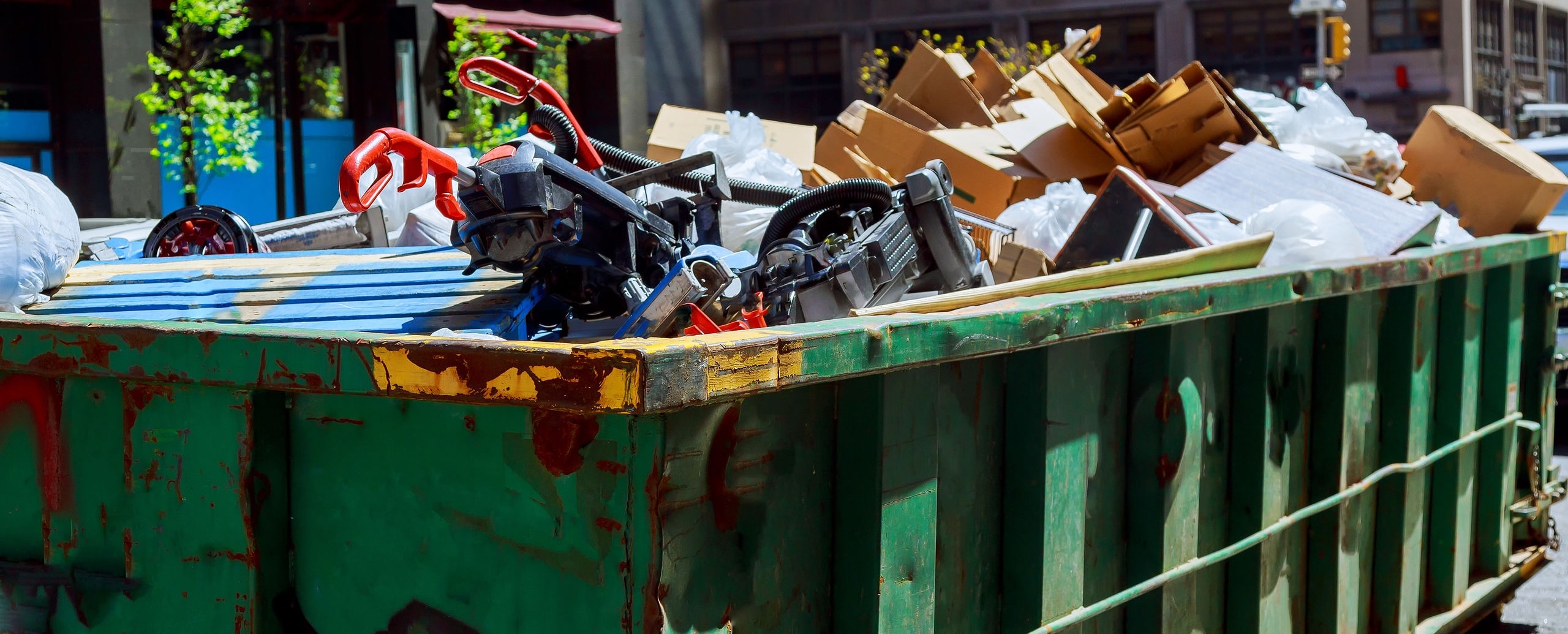 Junk and debris in a dumpster